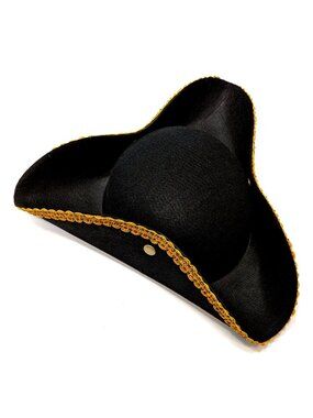 BLACK PIRATE HAT Tricorn with Gold Lace (Adult Size)